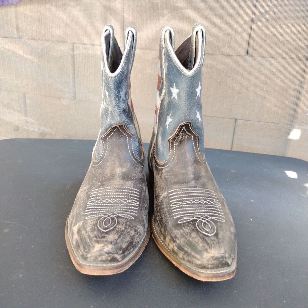 Roper American Beauty Flag Distressed Western Cowboy Boots Ankle-Women's Size 10 - Picture 3 of 10